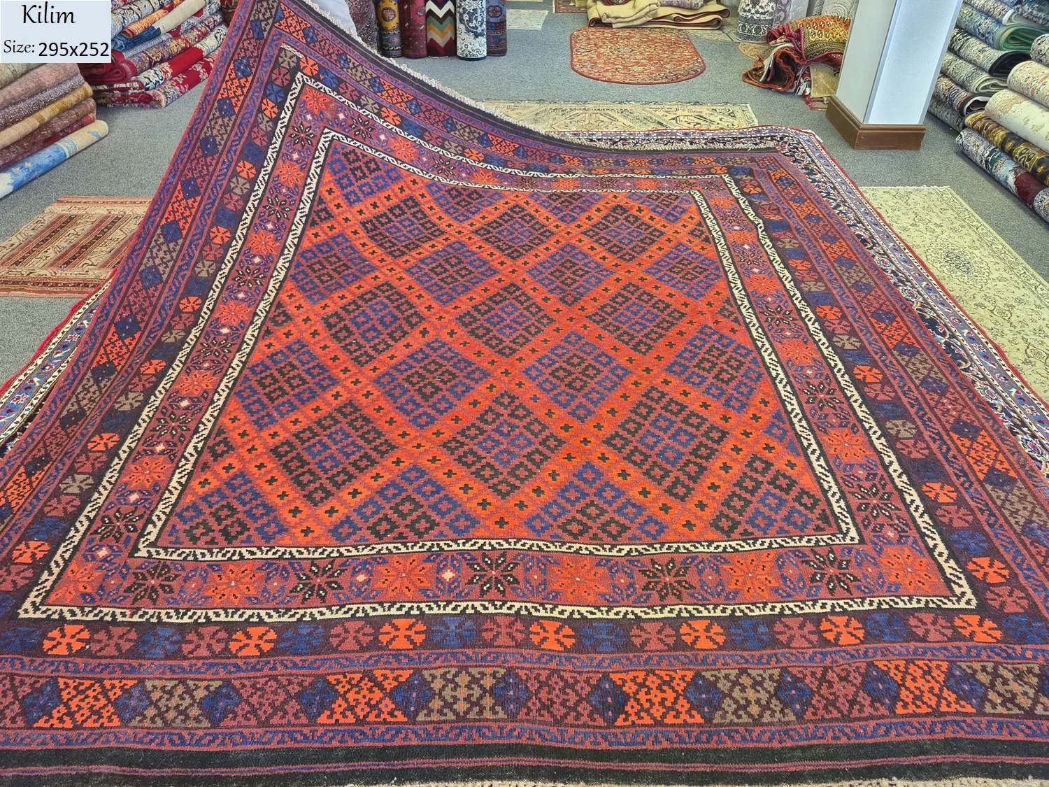 afghan tribal kilim ghalmiri size 295x252 cm flat handwoven natural wool vegetable dye 1
