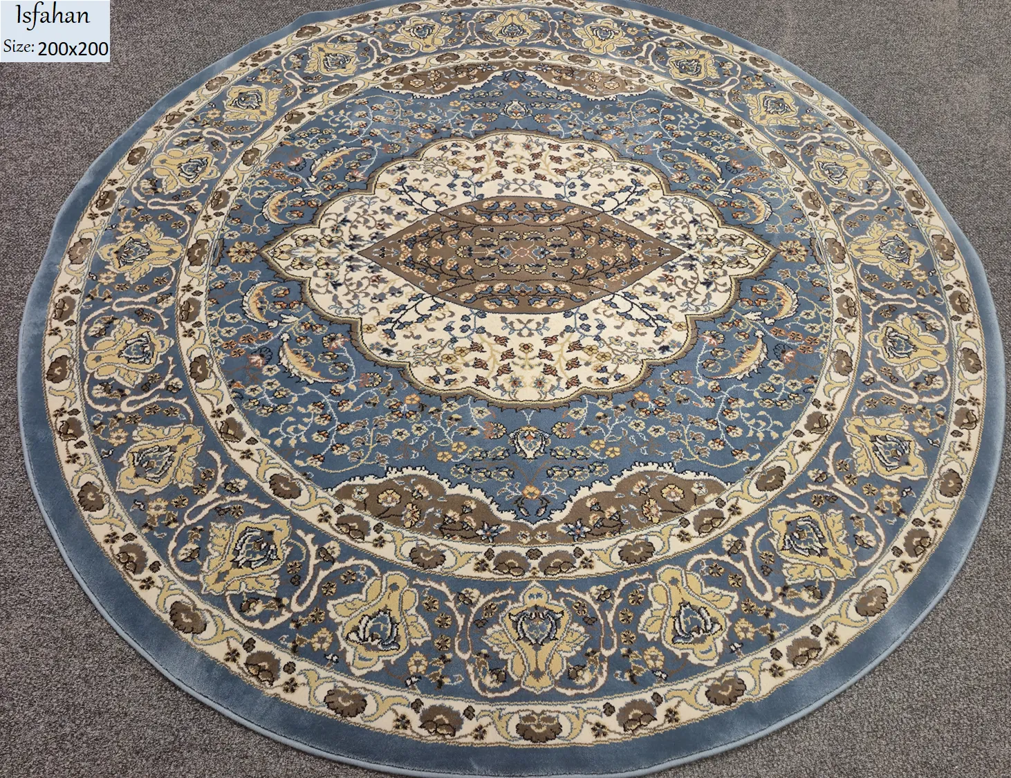persian isfahan round rug size 200x200 cm machine made 1