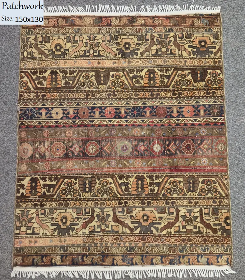 persian patchwork rug size 150x130 cm vintage handknotted natural wool orginal dye 1