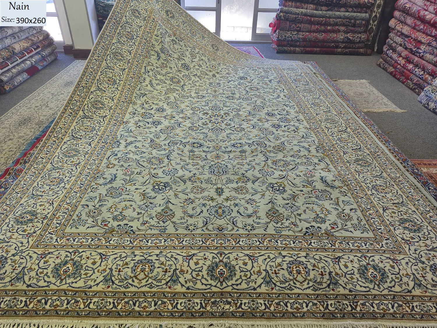 premium sage nain carpet size 390x260 c 1