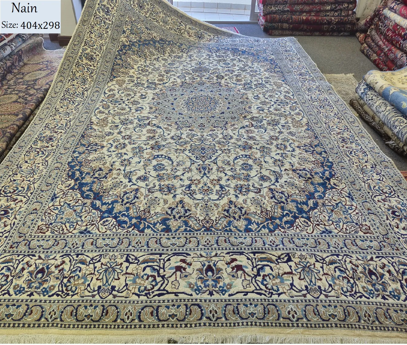 second hand nain carpet size 404x298 cm hand knotted 100 natural wool r25 000 valuation certificate 1