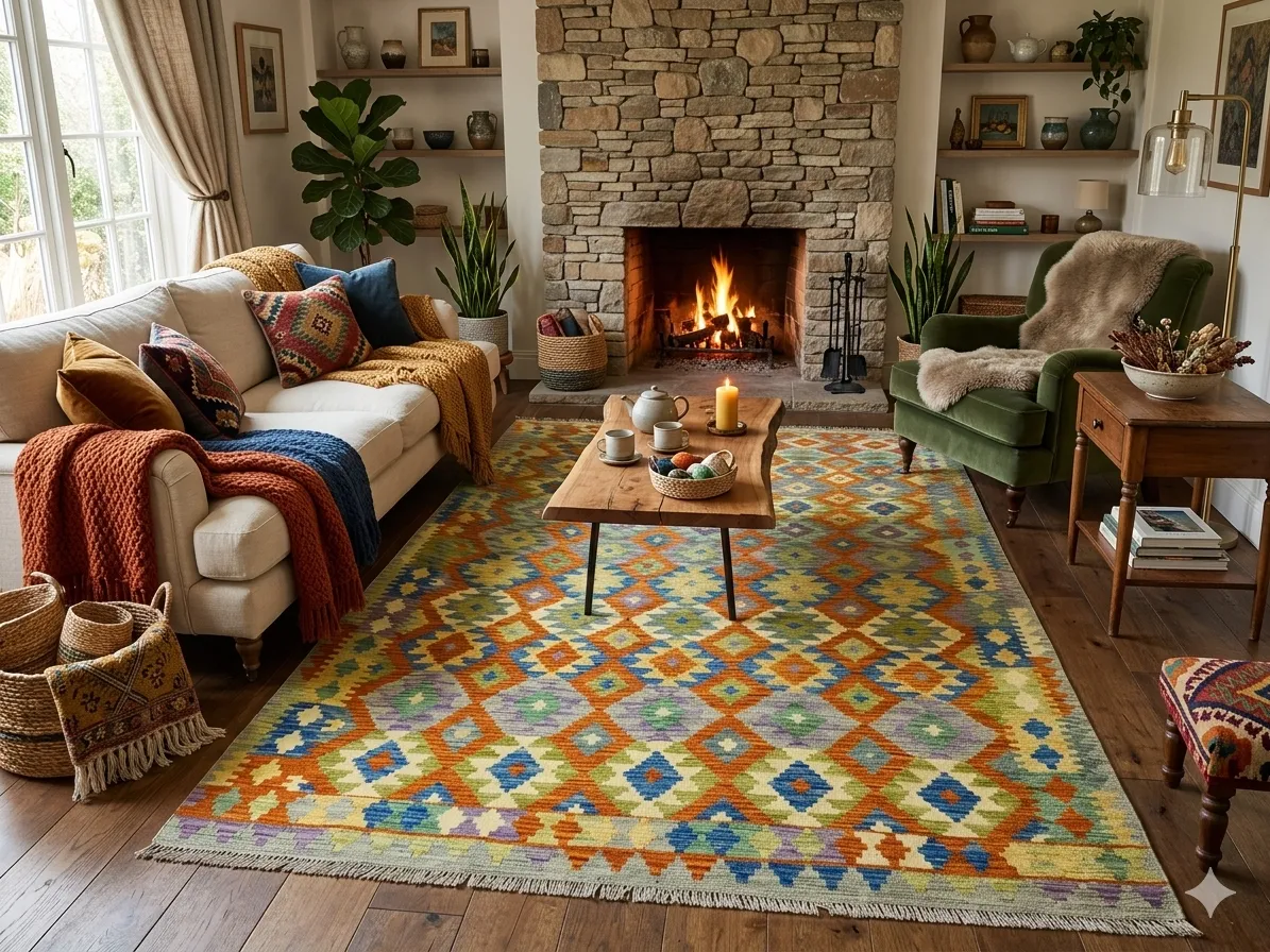 Hand-Woven Geometric Kilim
